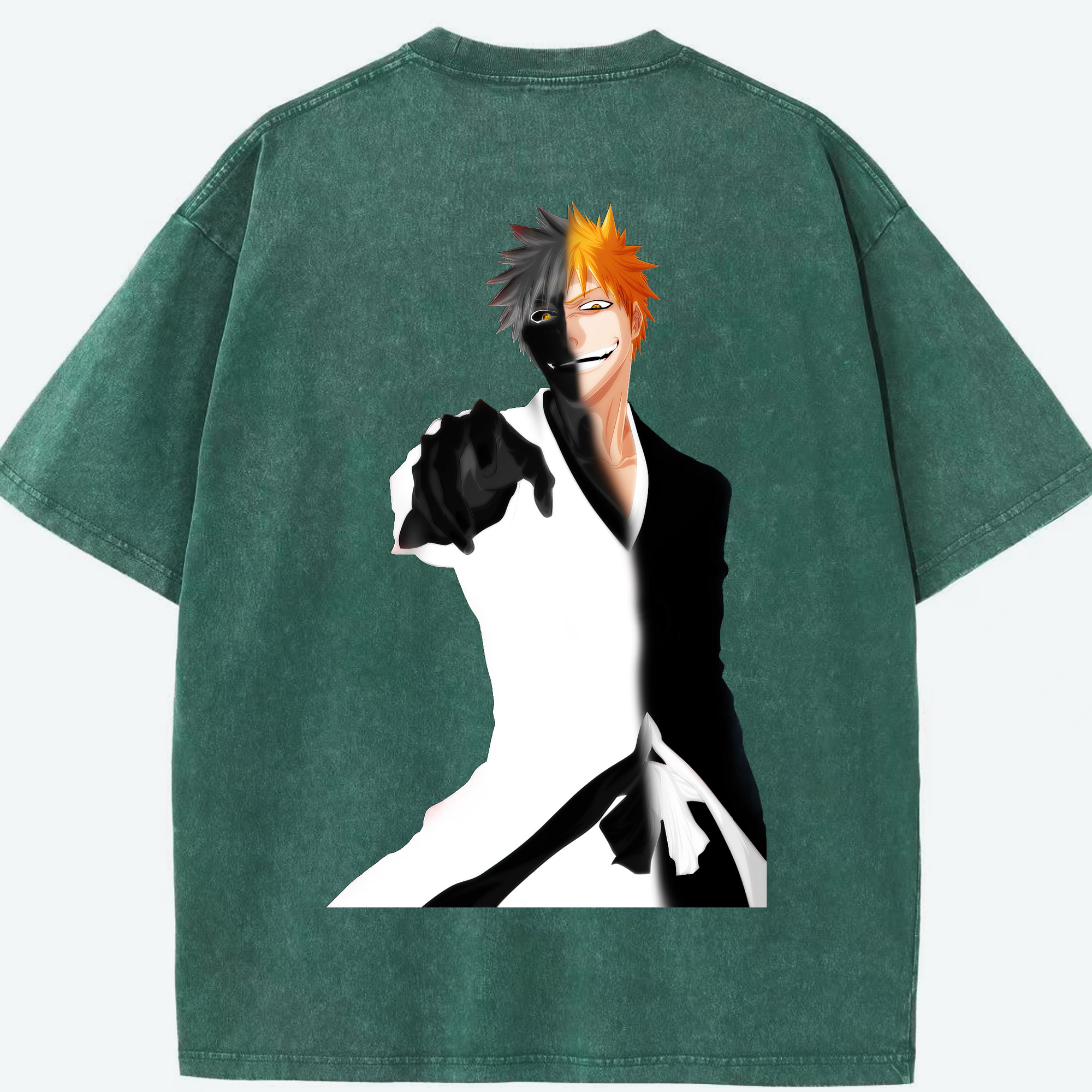 （画像用） ブリーチ 黒崎一護（くろさき いちご）BLEACH Kurosaki Ichigo 綿100% ヴィンテージ風 半袖Tシャツ（背面プリント）